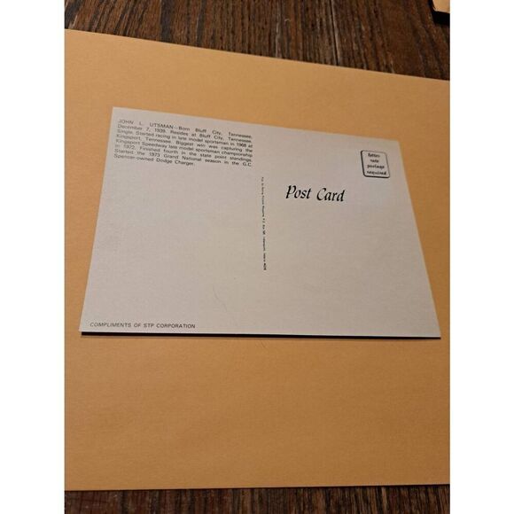 Vintage John L. Utsman #49 NASCAR STP Postcard 5x7 Dodge Charger Unused Race - Picture 2 of 2